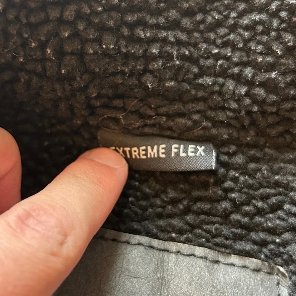 American Eagle Extreme Flex Black Sherpa Lined Denim Trucker Jacket Mens Large